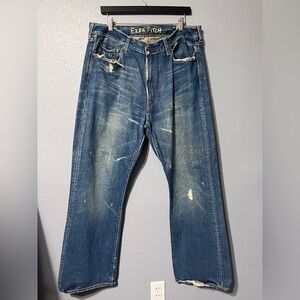 NWOT Abercrombie EZRA FITCH Jeans Mens 34X32 Bootcut Distressed Dark Wash Denim
